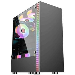 Mid-tower Computerbehuizing ATX, Micro-ATX, Mini-ITX, Kan 6 ARGB-behuizingsventilatoren Installeren, USB2.0-USB3.0-HD-audio, Zijpaneel Van Gehard Glas(Black)