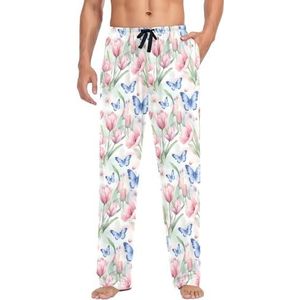 LI ZHI XIN Herenpyjamabroek, lange pyjamabroek, lente, herfst, dunne losse stijl, elastische tailleband met zak, S-XXL, mooi bloemenpatroon, Meerkleurig, S