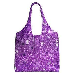 YNCATXZ Sprankelende paarse glitter canvas draagtas voor vrouwen esthetische boodschappentassen schoudertas herbruikbare boodschappentassen, Zwart, Eén maat