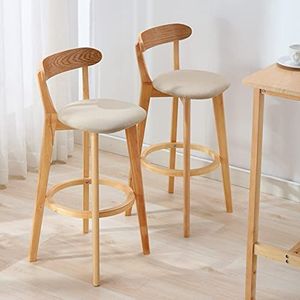 AADDFDD Barkrukken, barstoelen, barstoelen, set van 2, afneembare stoelhoes, barkrukken, ontbijt, aanrecht, massief houten hoge kruk met comfortabele voetensteun