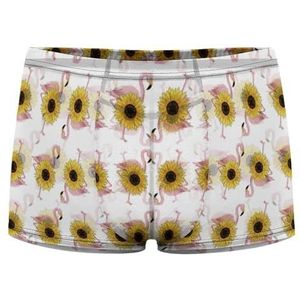 Flamingo met zonnebloem heren boxer slips sexy shorts mesh boxers ondergoed ademende onderbroek string