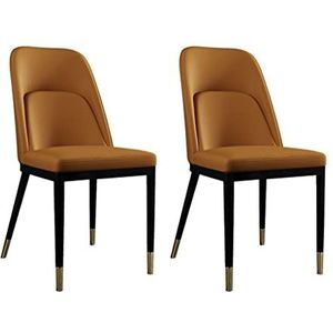 GEIRONV Keukenstoelen Set van 2, Carbon stalen frame woonkamer accent stoelen faux matte Pu Leer beklede rugstoelen Eetstoelen (Color : Yellow)