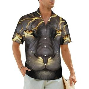 Golden Cool Lion King Paninting herenhemden, korte mouwen, strandshirt, Hawaïaans shirt, casual zomershirt, M
