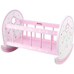 WOOMAX 46474 Poppenbed van hout, 47 x 35 x 36 cm, roze en wit, poppenbed, hout, recyclebaar, vanaf 3 jaar