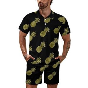 Pineapple Poloshirt voor heren, set met korte mouwen, trainingspak, casual, strandshirts, shorts, outfit, 2XL