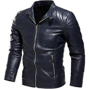 Leren herfst- en winterjas for heren Cool leren jack met rits Leisure Edition Leren jack met rits Retro slank leren bikerjack Street Trend leren jack Geschikt for zakelijk en feest(Blue_XXXL)
