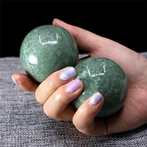 1 Paar 50Mm Natuurlijke Jade Baoding Bal Fitness Handbal Quartz Sphere Ontspanning Hand Pols Oefening Massage Therapie Genezende Steen, Lushan Groene Jade