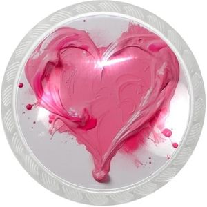 lcndlsoe Elegante en veelzijdige ronde transparante kastknop set van 4, voor kasten, ijdelheden en kasten, roze hart verfpatroon