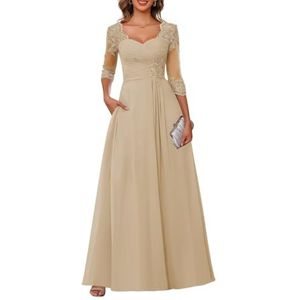 Dames chiffon moeder van de bruid jurk voor bruiloft ruches galajurken cocktailjurk plus size, Champagne, 32