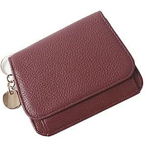 Womens Mini Portemonnee Dames Lederen Portemonnee Vrouwen Rits Trifold Multifunctionele Portemonnee, Rood, 13x2.5x10cm