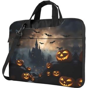 Halloween Uil Ghost Pumpkin 1 Stijlvolle en Lichtgewicht Laptop Messenger Bag, Handtas, Aktetas, Perfect Voor Zakelijke Reizen, Halloween Vliegende Vleermuizen 3, 15.6 inch