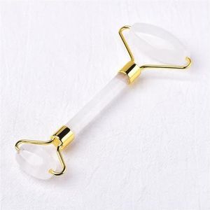 Natuurlijk kristal 1PC Natural Facial Double-Roller Massage Tool Rose Quartz Healing Crystal Polished Massager for Unisex Face Geschenk (Color : Clear Quartz)