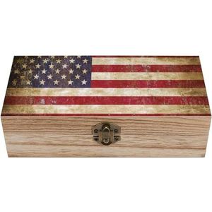 Old Grunge USA vlag houten kist met deksel opbergdozen organiseren sieraden doos decoratieve dozen voor vrouwen mannen