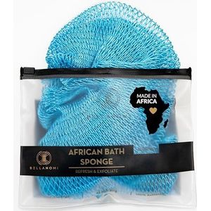 BELLANOMI Afrikaanse exfoliërende netspons, authentiek, ethisch afkomstig uit Nigeria, 45"" lange, rugscrubber voor dagelijks gebruik (babyblauw)