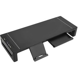 Zwarte Monitor Stand Laptop Riser Houder met Opslag Lade Telefoon Pad Houder USB Opladen Poort voor Computer TV's Laptops
