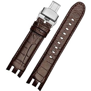 Lederen Armband for Swatch Horloge Band 21mm for YRS403 for 412 for 402G Polsband Zwart Horlogebanden man Horloge Riem Accessoires (Color : C Brown silver-01, Size : 21mm)