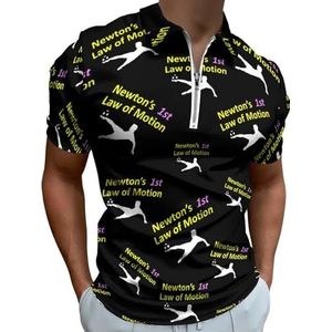 Newton's First Law of Motion Poloshirts met halve rits voor mannen, slim fit T-shirt met korte mouwen, sneldrogend golftops T-shirts 4XL