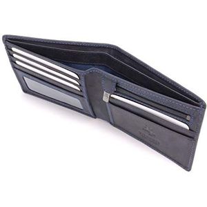 Visconti - Kleine Leren Heren Portemonnee - RFID Blokkerende - 6 Creditcardhouders, Muntgeldvake en Biljetvak - Geschenkdoos - 707 Shield - Olie Blauw