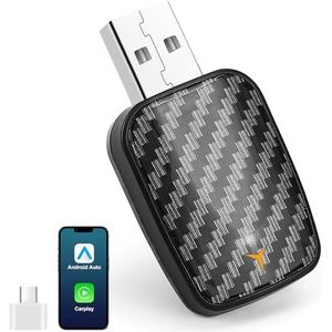 Draadloze Android Auto en Carplay Wireless Adapter, Wireless 2 in 1 Stick zet bekabelde Android Auto/Carplay om in draadloos, geschikt voor auto's met AA en Carplay, USB C/A-kabel