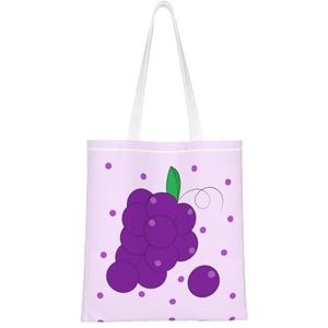 Cartoon Red Apple Women's Canvas Tote Bag, Herbruikbare schoudertas, Een mooi milieuvriendelijk cadeau voor meisjes, leraren, moeders., Cartoon druiven, Eén maat