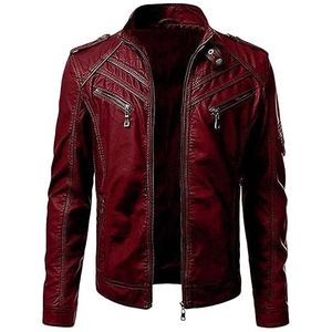 Men's Faux Leather Jacket Motorcycle Bomber Jackets with Pockets Casual Vintage Autumn Spring Winter Coat Outwear