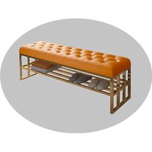 JAVYPPT Entryway Schoenbank Opbergbank Einde van Bed Bench Schoenenrek Bank, Luxe Entree RVS Schoenwissel Kruk, Lederen Bank en Kruk, Moderne Slaapkamer Bed End Kruk Bank (Oranje)