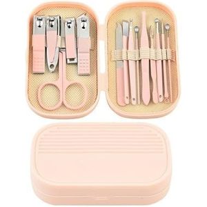 Manicureset, nagelknipperset, Set van roestvrijstalen nagelknippers, veelkleurige manicure- en pedicureset(Pink)