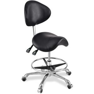 Zadelkrukstoel Met Rugleuning, Voetsteun, Salonzadelstoel, Ergonomische Rolstoel For Tandartsstylist Tattoo Artist Verstelbare Hoogte 80-95cm(Black)