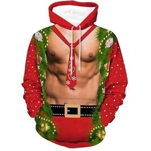 famesale Heren kerst lelijke pullover hoodie 3D kerst bedrukt kerstman rendier bedrukt lange mouwen capuchon sweatshirts met zak, # 7, XL