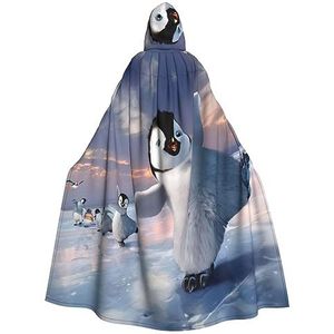 OPSREY Happy Penguin bedrukte poncho met capuchon voor volwassenen, volledige lengte, mantel gewaad, feestdecoratie, accessoires