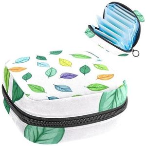 Draagbare maandverband opbergtas, menstruatiecup zakje vrouwelijke menstruatie pads tas voor tienermeisjes, tampons eerste menstruatie kit, bladeren in lente kleuren