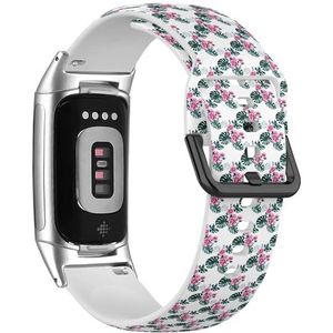 RYANUKA Sportbandje compatibel met Fitbit Charge 5 / Fitbit Charge 6 (Monstera Roses Vintage) siliconen armbandaccessoire, Siliconen, Geen edelsteen