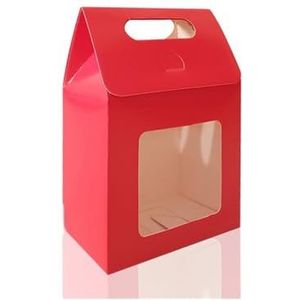 VONCYKI 12/24/48 stks Kraftpapier Draagbare Gift Zakken Bruiloft Snoep Verpakking Zakken Met Clear PVC Venster Seal Dozen Verpakking Tas Voor Zaken (Rood, 24PCS_10X6X15CM)