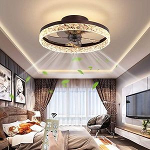 Dempen Plafondventilator met licht LED Verlichting, Kristal Plafondlicht Dimbaar met afstandsbediening Plafondventilatorlamp voor Living Room Slaapkamer Lichten, Omkeerbare ventilator,Brown