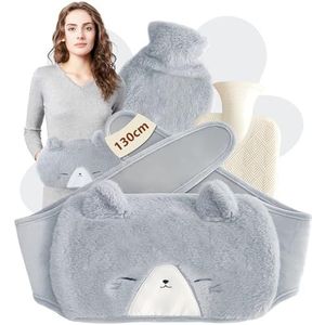 3-in-1 warmwaterkruikriem, 1 l warmwaterkruik met hoes, rubberen warmwaterkruik voor pijnverlichting voor nek, schouder, rug, taille, menstruatiepijn, voor kinderen en volwassenen, brand (kat