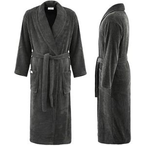 PandaHome Badjas voor dames en heren van 100% katoen, ochtendjas, badstof, behaaglijk, warm en behaaglijk, sneldrogend, zacht, absorberend, badjassen 400 g/m², antraciet, L