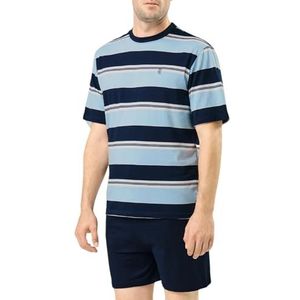 El Búho NOCTURNO Pyjama Heren Zomer Korte Mouwen Katoenen Gebreide Gestreepte Pyjamaset Voor Heren, 100% Katoen, Blauw 3082, XL