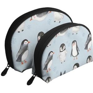 Make-uptas, cosmetische reistas, 2-delige draagbare clutch pouch-set Pouch Organizer Winter Pinguïns Klein Lichtblauw, zoals afgebeeld, Eén maat