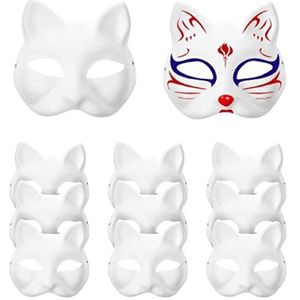 Labstandard Kattenmasker maskerade kattenmaskers DIY overschilderbare lege maskers Halloween witte kat ongeverfde maskers witte kat maskers half voor feestgunsten, maskerade prop, cosplay (10 stuks)
