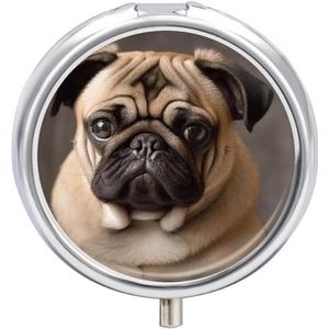Dierlijke Mopshond Pil Doos Pil Container Houder 3 Compartiment Metalen Pil Organizer Travel Medicine Organizer Draagbare Pillendoos voor Pocket om Pillen Vitamine vast te houden