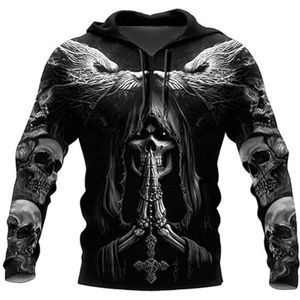 Viking Fenrir Wolf Skull Sweatshirt, 3D-geprinte Nieuwigheid Hiphop Casual Paar Casual Losse Zwarte Pullover Hoodie, Fall Fashion Unisex Straatjasje(Color:Pullover Hoodie,Size:4XL)
