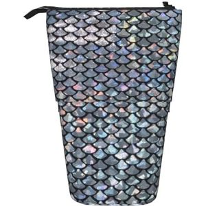 Zilveren Visschaal Print Leuke Etui Met Zip Verstelbare Stand Potlood Houder Grappige Make-up Tas, Zwart, Eén maat, Tas Organizer
