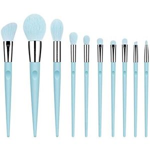 Eljjhah 10 stuks blauwe make-upborstels volledige set van grote poeder blush oogschaduw make-up borstels markeerstift make-up tools met pen hold (handvat kleur: blauw)
