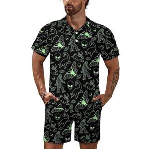 Green Lines Cryptid patroon heren poloshirt set korte mouwen trainingspak set casual strand shirts shorts outfit 3XL
