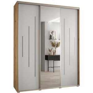MEBLE KRYSPOL Davos 13 200 Kledingkast met drie schuifdeuren voor slaapkamer - Moderne Kledingkast met spiegel, kledingroede en planken - 235,2x200x45 cm - Artisan White Silver