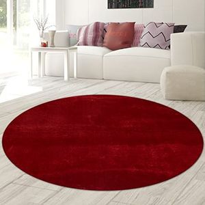 Cirkelvormig tapijt woonkamer zacht Flokati badkamer wasbaar in rood, 160 cm rond
