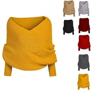Women Autumn Winter Scarf Wrap Sweater, Womens off the Shoulder Sweater Scarf with Sleeves (Yellow)