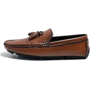 Loafers for heren Schoenen met vierkante neus Brogue-reliëf Vleugeltips met kwastje Rijden Loafers Flexibele antislip Platte hak Party Slip-on (Color : Brown, Size : 39 EU)