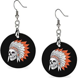 American Indian Eagle Chief Skull Fashion Leuke Oorbellen Grappig Geschilderd Houten Sieraden Geschenken voor Vrouwen One Size