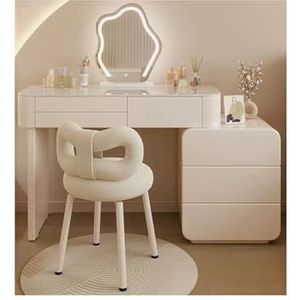 YYUINU Kaptafel, kaptafel set met 3-kleuren dimbare verlichte spiegel, zijkast, make-upbureau met stoel voor meisjes vrouwen, wit, 800 cm